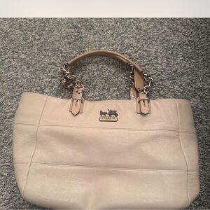 Coach Cream Pebbled Leather Tote with Braided Handles